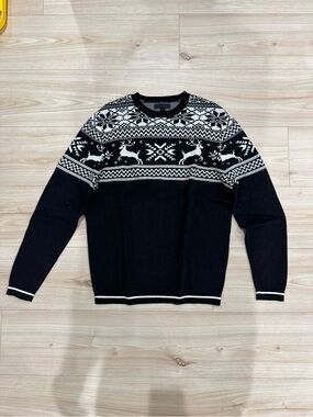 ASOS Black & White Fair Isle Reindeer Crewneck Sweater